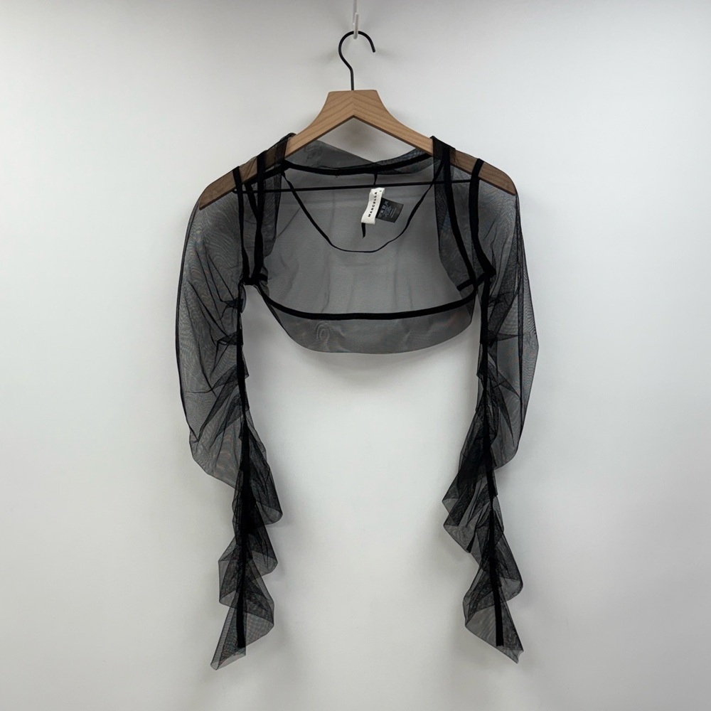 Marcella Mesh Sheer Ruched Long Sleeve Bolero Black Small - Picture 4 of 10